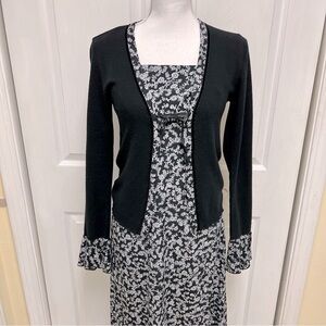 The Limited | Black and White Floral Dress with Cardigan | Size 8/M